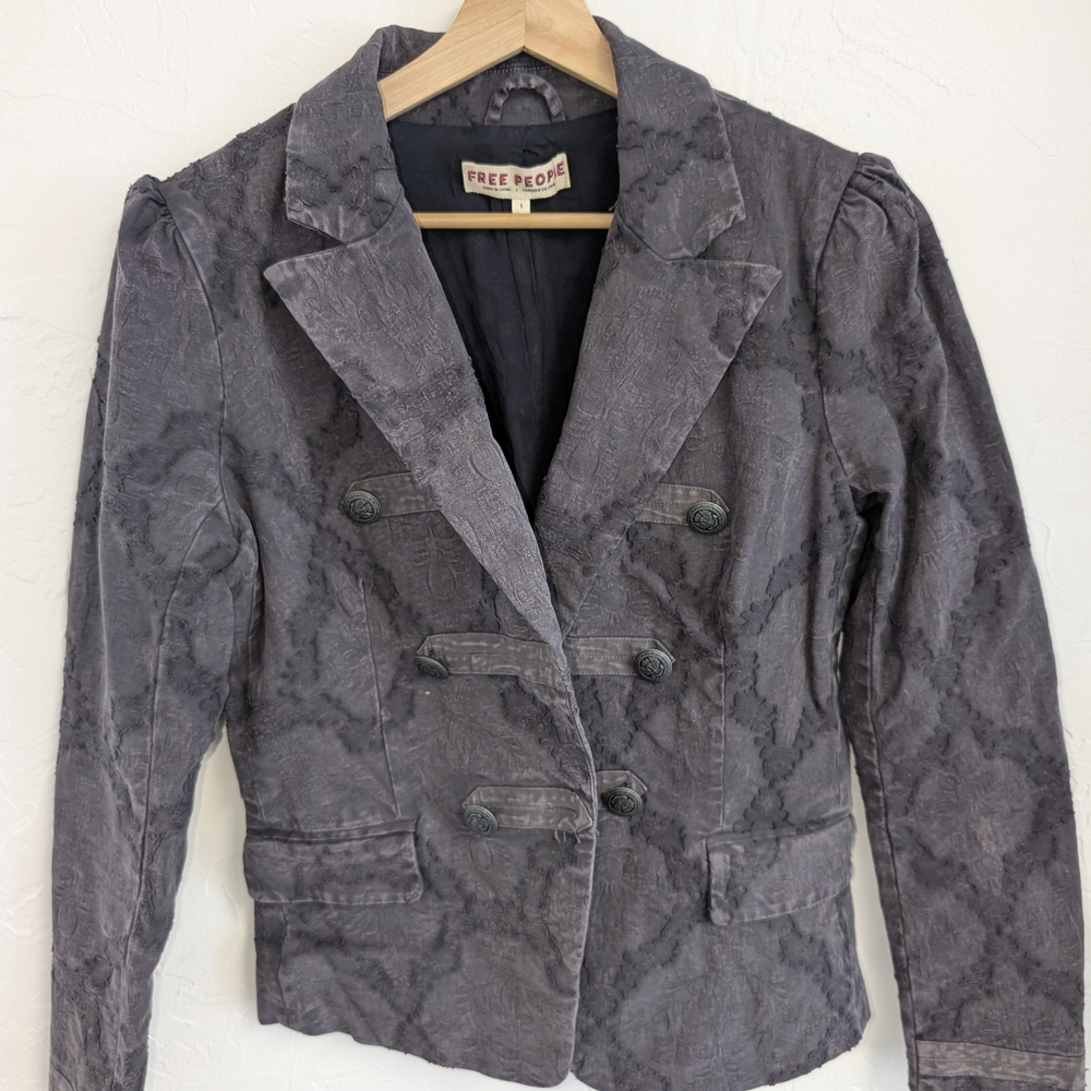 Free People Charcoal Double-Breasted Blazer